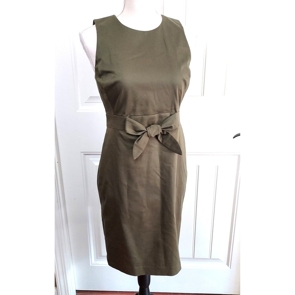 Ann Taylor Petite Olive Green‎ Sleeveless Dress with Bow Waist - Size 0P preppy